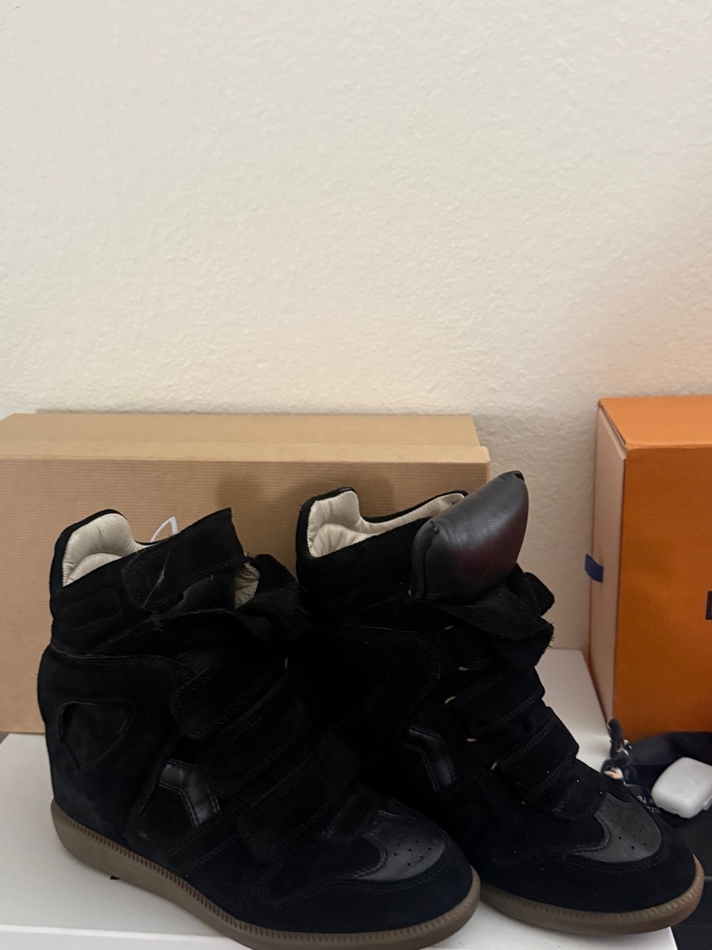 Authentic Isabel Marant Black Suede High-Top Wedge Sneakers